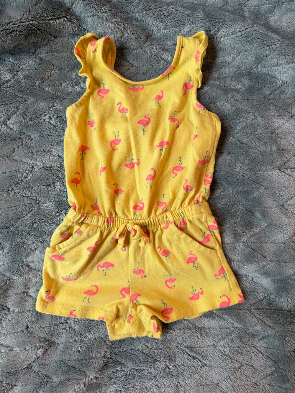 Cat & Jack Yellow Flamingo Romper with Pink Print